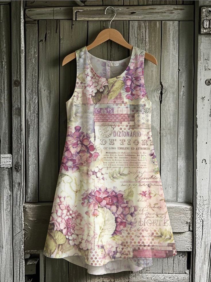 Women's Pastoral Retro Floral Print Sleeveless Round Neck Dress
