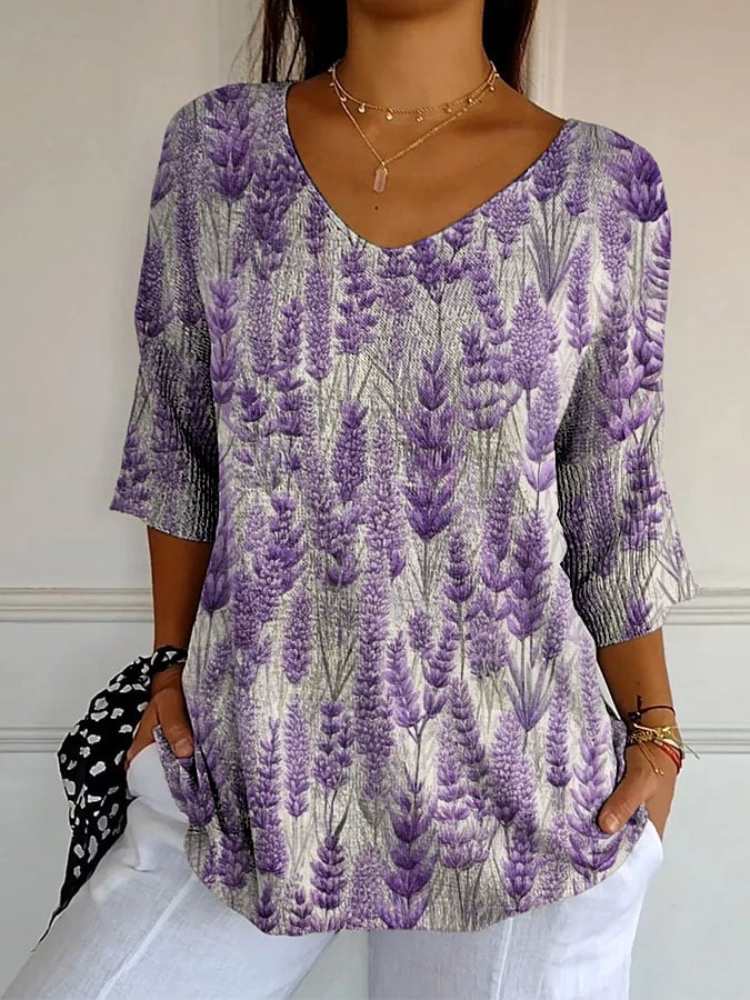 Women's Retro Purple Floral Print Shirt