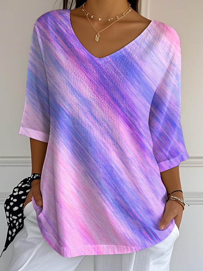 Women's Casual Purple Gradient Art Bubble Wrinkle Top