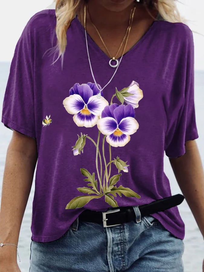 Women's Alzheimer's Awareness Floral Print T-Shirt