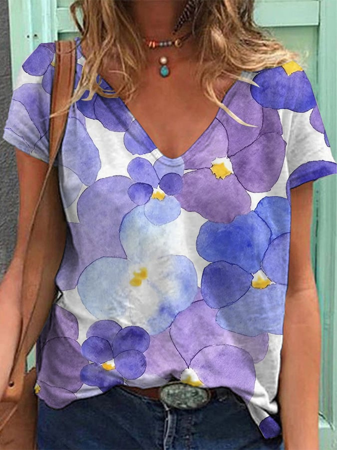 Women's Alzheimer's Forget-Not Floral Print Casual T-Shirt
