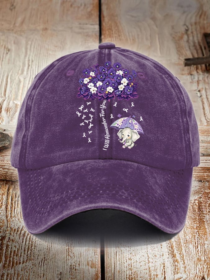 Unisex Distressed Washed Cotton Alzheimer's Disease Awareness Floral Print Hat