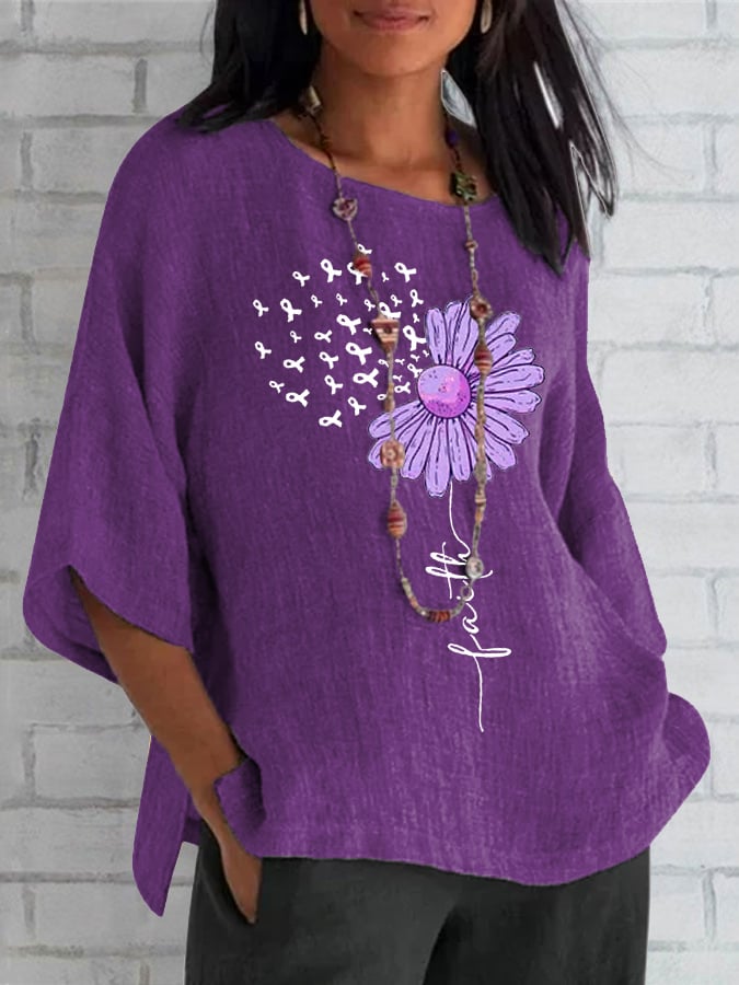 Women's Purple Sunflower Faith Alzheimer's Awareness Support Shirt