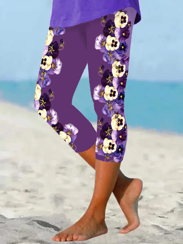 Women's Alzheimer's Purple Floral Print Leggings