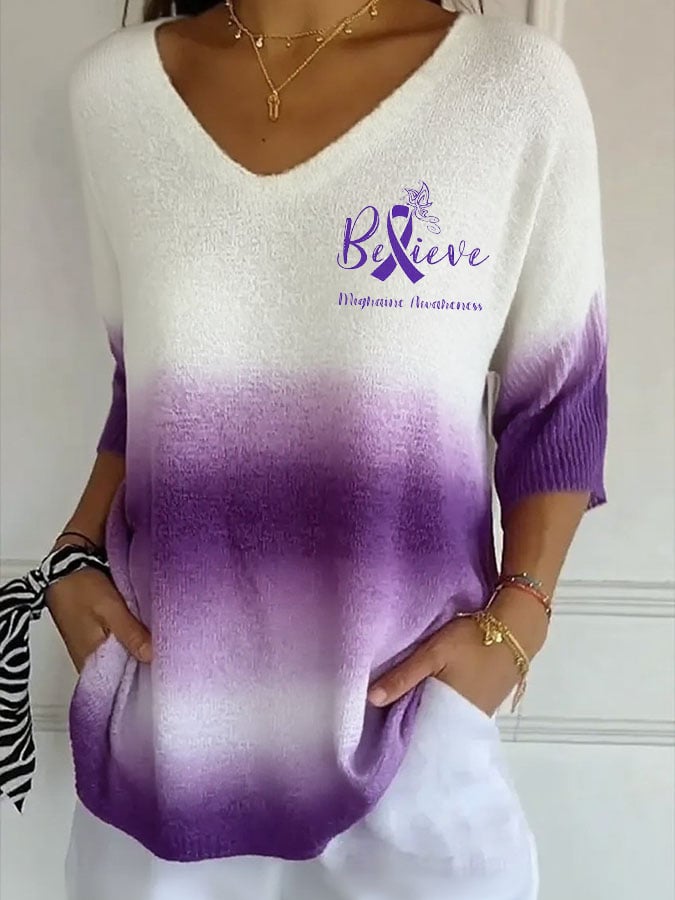 Women's Casual Retro Purple Art Striped T-Shirt