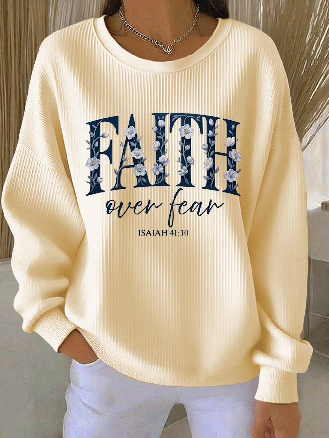 Women's Faith Print Knit Crew Neck Long Sleeve Top