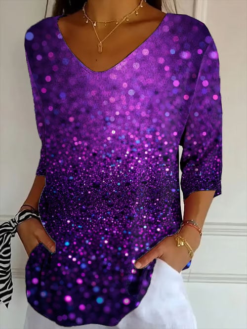 Women's Retro Purple Gradient Art Print Shirt