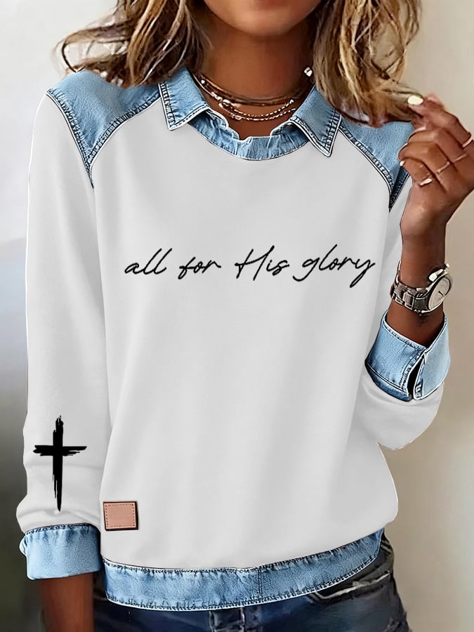 Women's All For His Glory Jesus Christian Print Sweatshirt