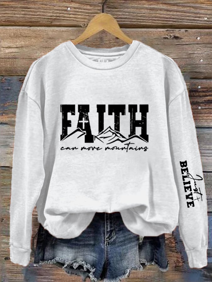 Women's Faith Can Move Mountains  Print Crew Neck Sweatshirt