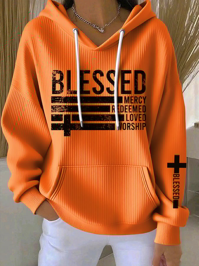 Women's Casual Vintage.Blessed Textured Hoodie