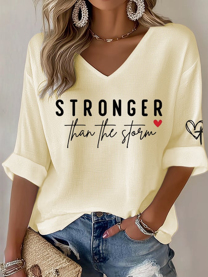 Women's Stronger Than The Storm Print Waffle T-shirt