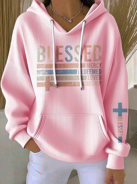 Women's Casual Vintage.Blessed Textured Hoodie