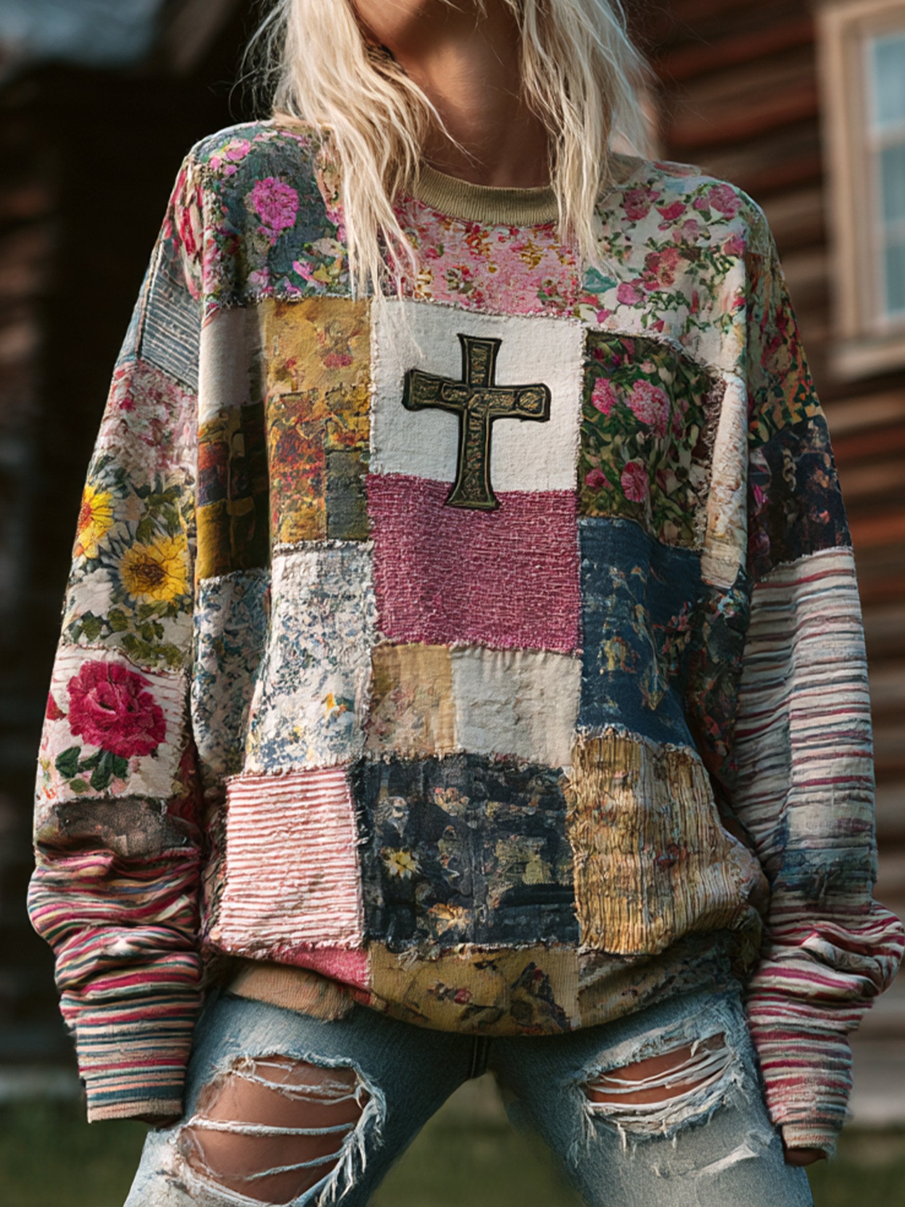 Women's Vintage Casual Floral Art Sweatshirt