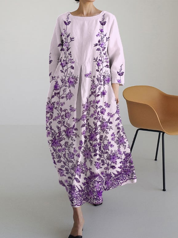 Women's Retro Purple Floral Print Dress