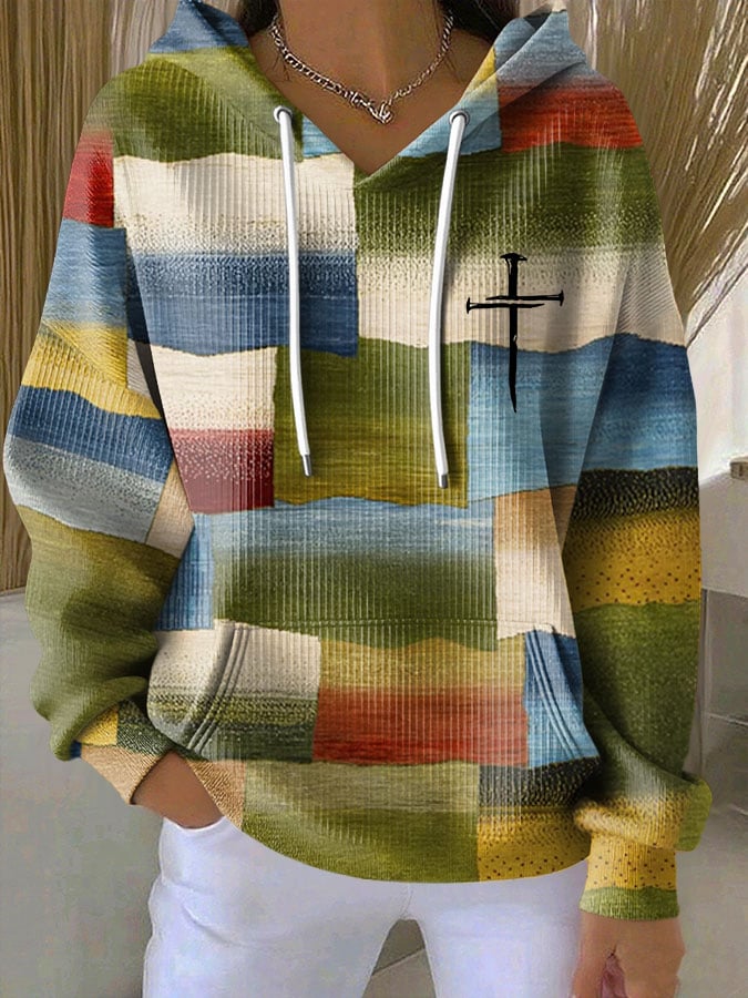 Women's Faith Cross Contrasting Print Casual Sweatshirt