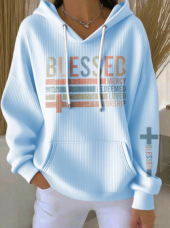 Women's Casual Vintage.Blessed Textured Hoodie