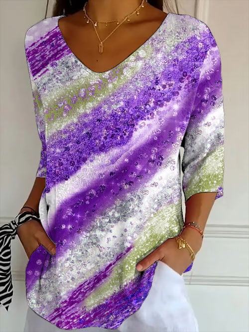 Women's Retro Purple Gradient Art Print Shirt