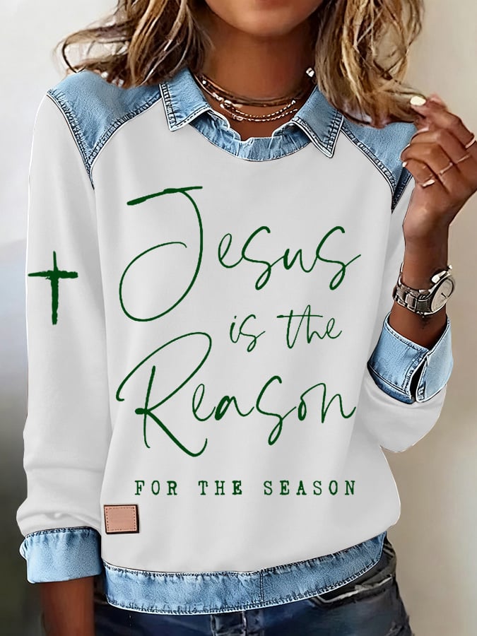 Women's Jesus Is The Reason For The Season  Print Sweatshirt