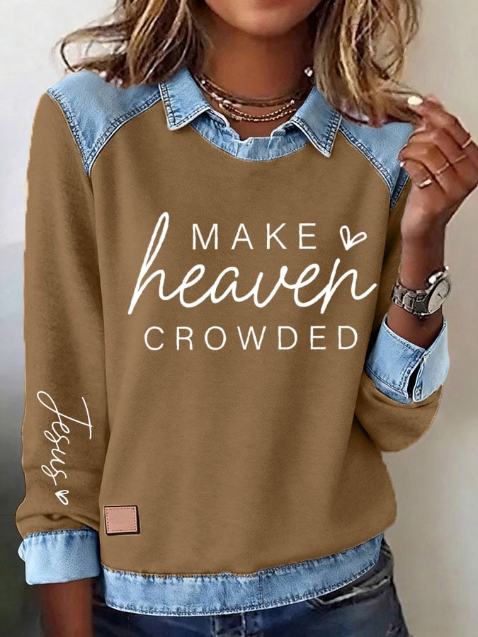 Women's Casual Faith Print Lapel Long Sleeve Top