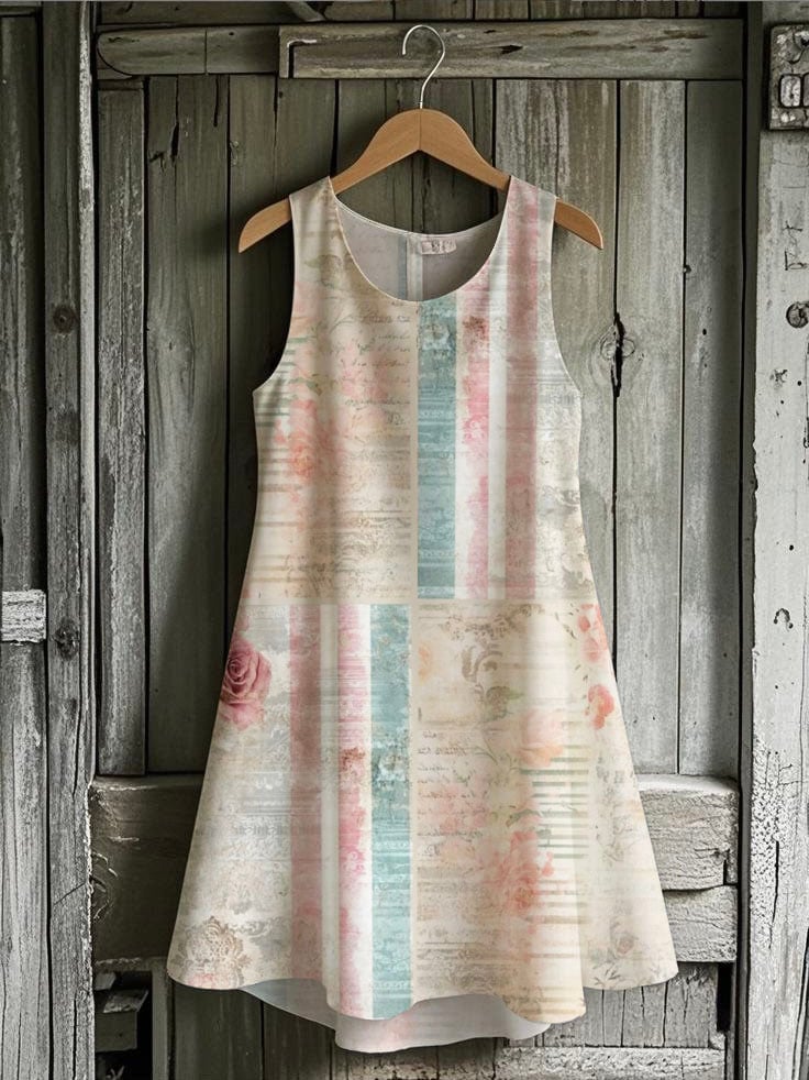Women's Pastoral Retro Floral Print Sleeveless Round Neck Dress