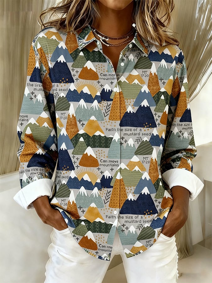 Women's Faith Art Print Linen Shirt