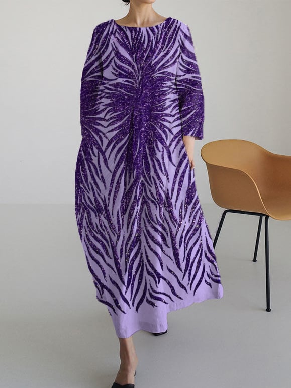 Women's Retro Purple Floral Print Dress