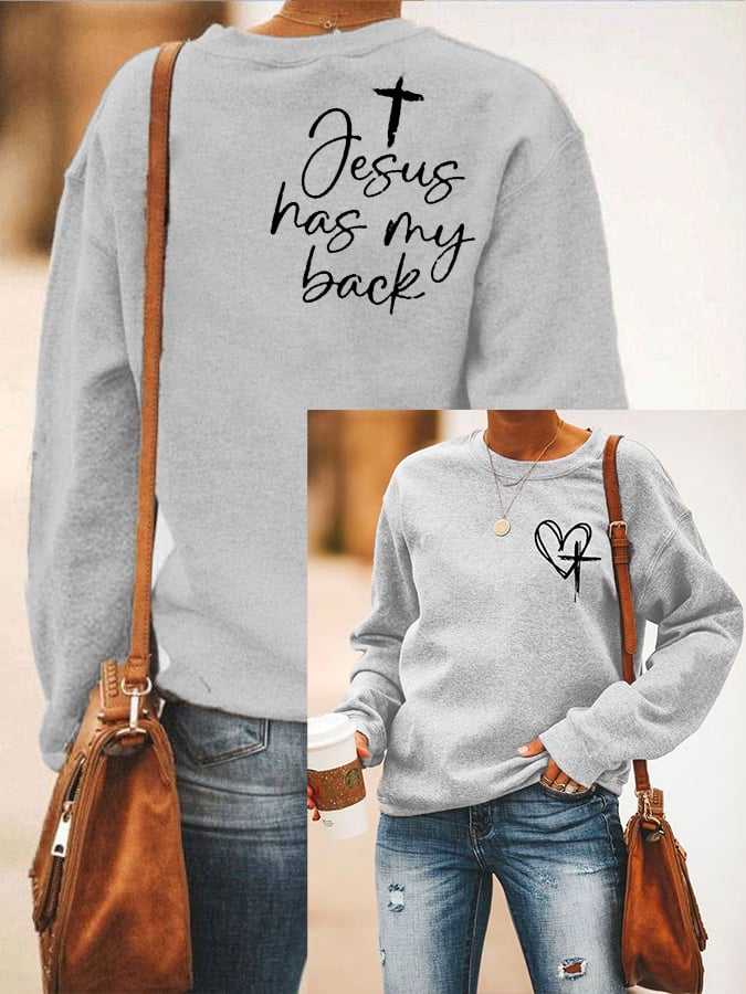 Women's Love Like Jesus Jesus Has My Back Printed Casual Sweatshirt