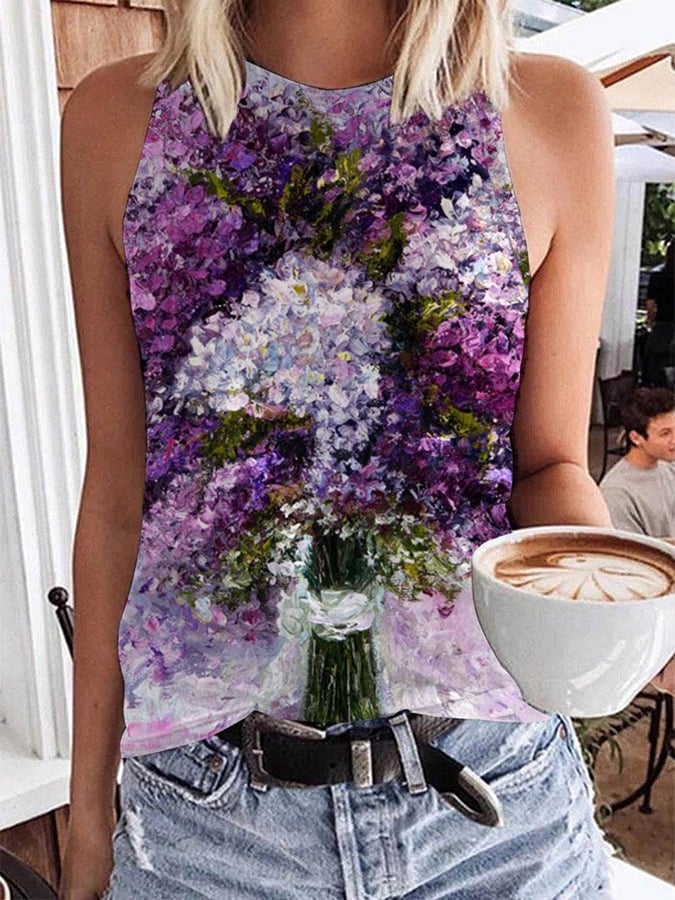 Women's Alzheimer's Purple Oil Painting Printed Vest