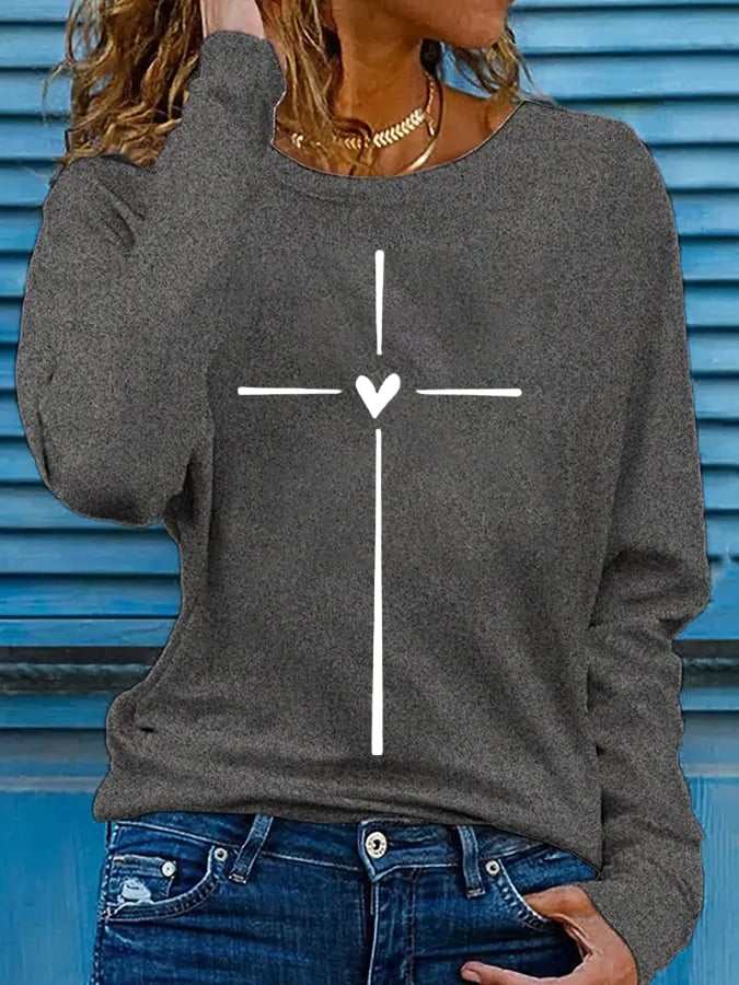 Women's Christian Faith Cross Printed Round Neck T-Shirt