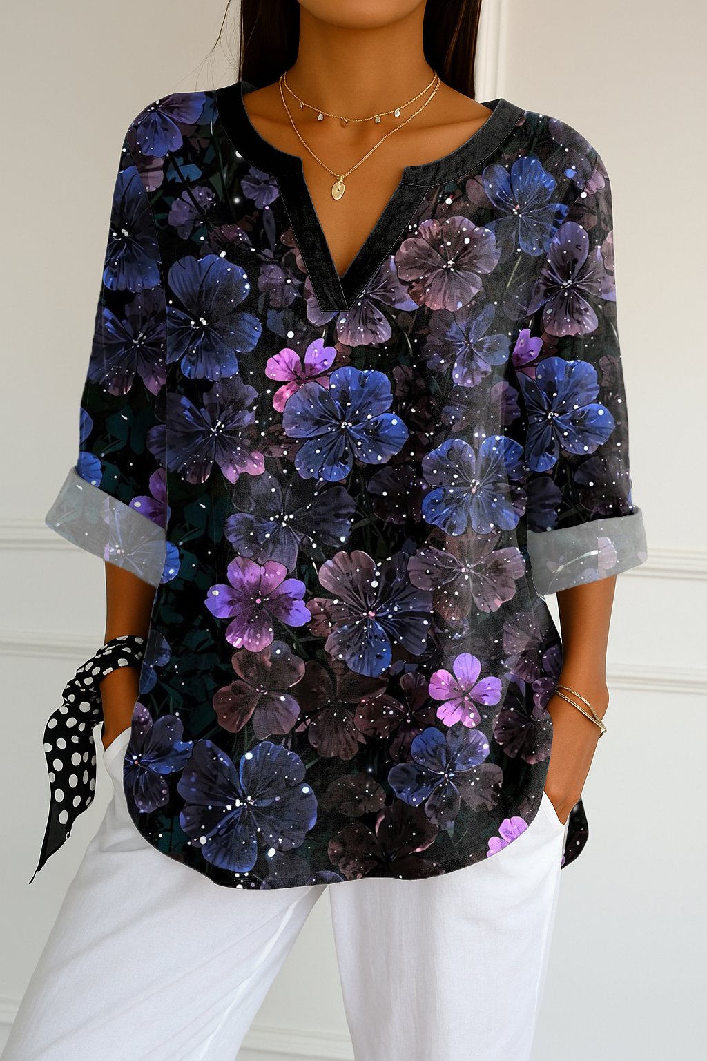Women's Purple Vintage Floral Print Shirt