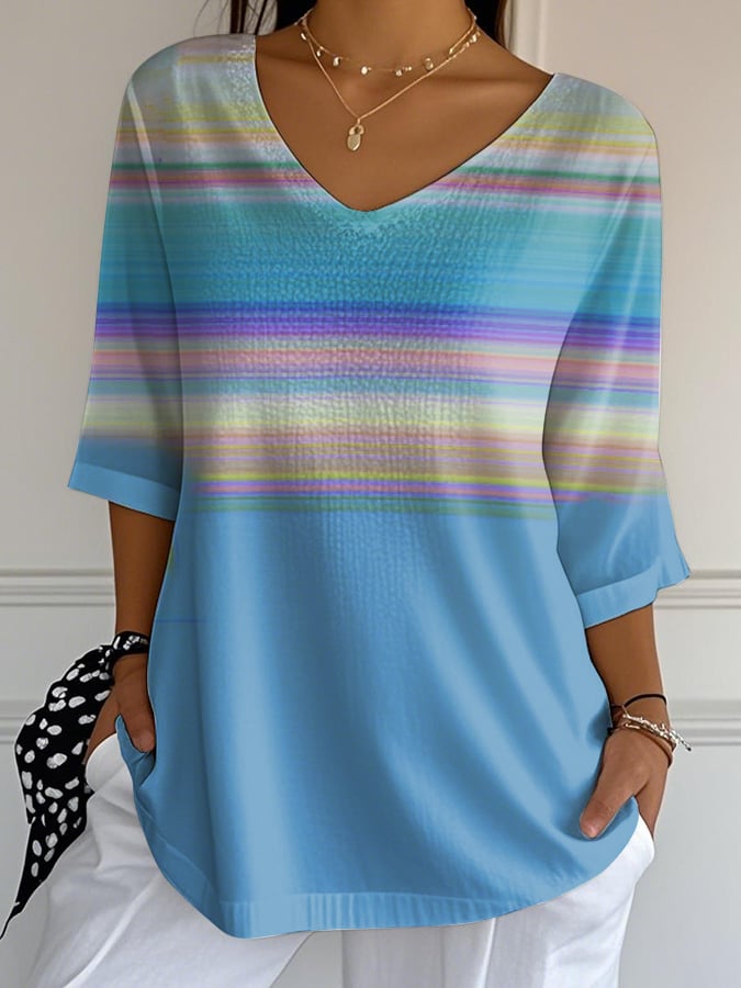 Women's Casual Purple Gradient Art Bubble Wrinkle Top