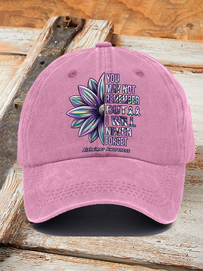 Retro Alzheimer's Awareness You May Not Remember But I Will Never Forget Print Baseball Cap