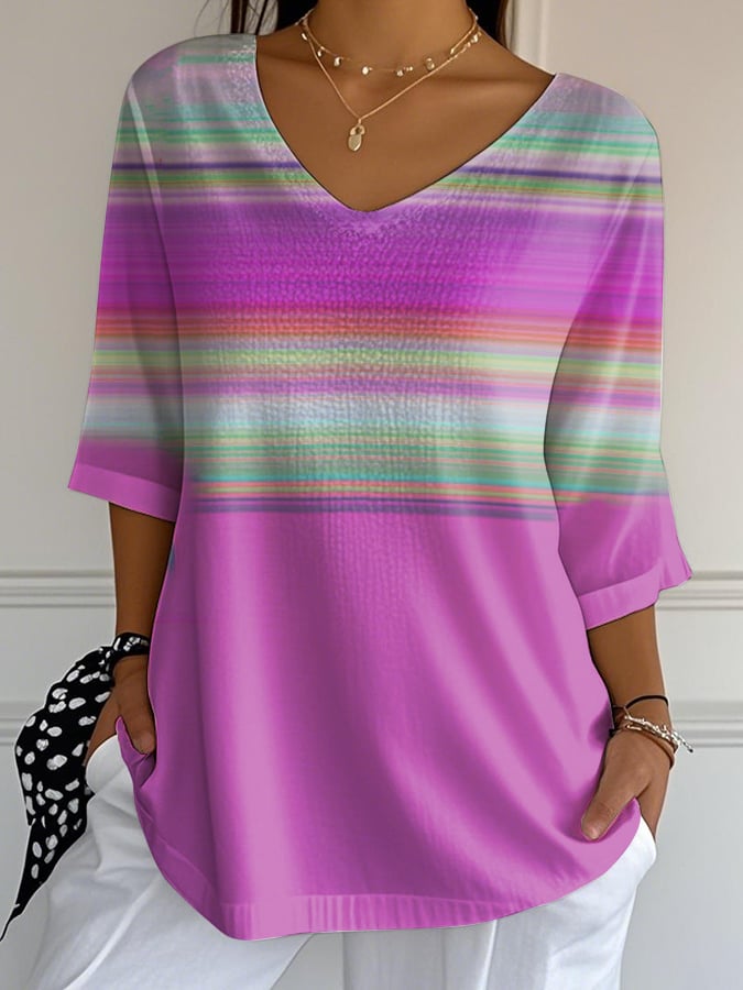 Women's Casual Purple Gradient Art Bubble Wrinkle Top