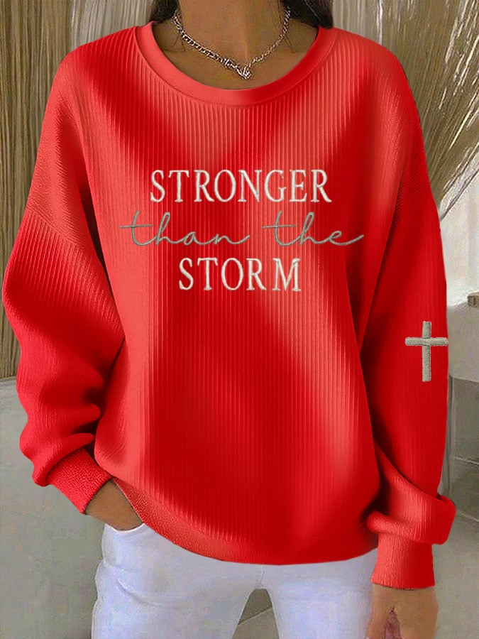 Women's Faith Print Knitted Crew Neck Long Sleeve Top