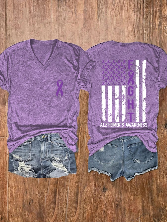 Women's Alzheimer's Awareness Printed V-Neck T-Shirt