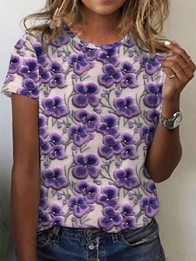 Womens Alzheimer's Awareness Purple Floral Print T-Shirt
