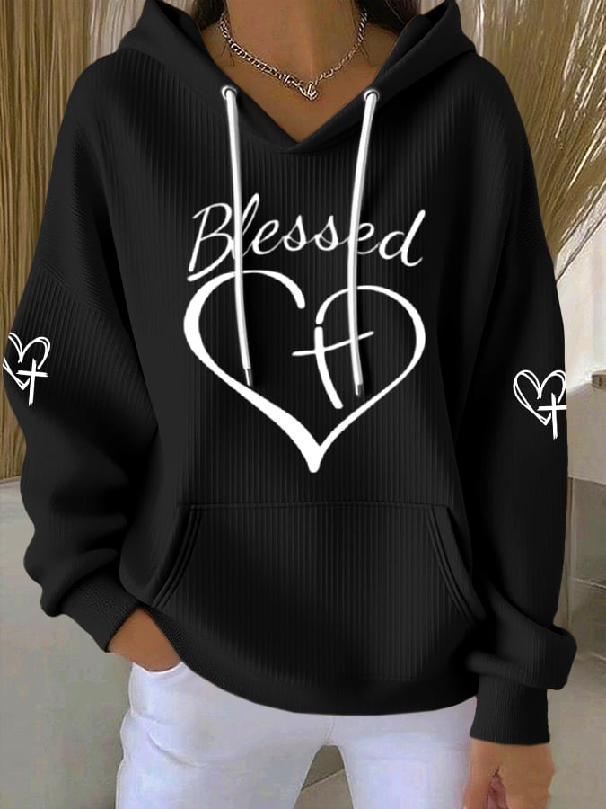 Women's Blessed Heart Print  Hoodie