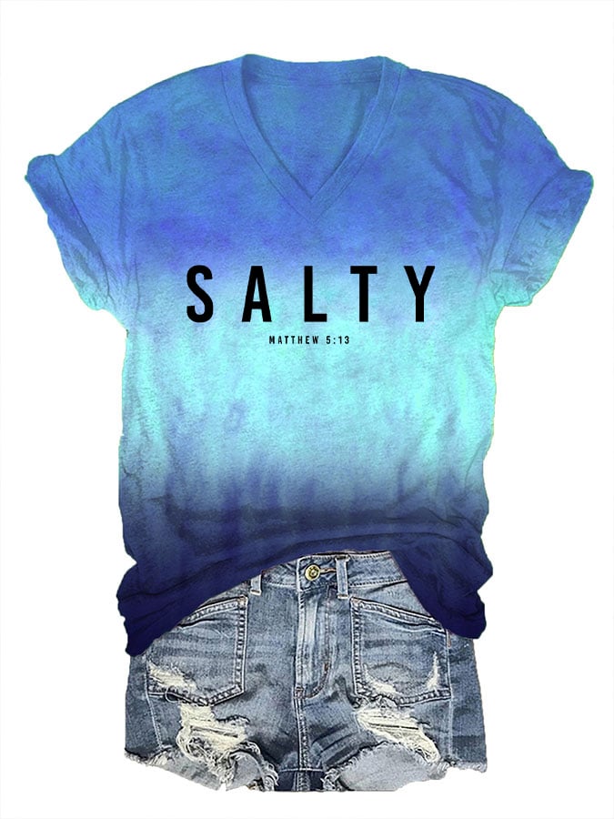 Women's Salty Matthew 5:13 Printed V-Neck T-Shirt