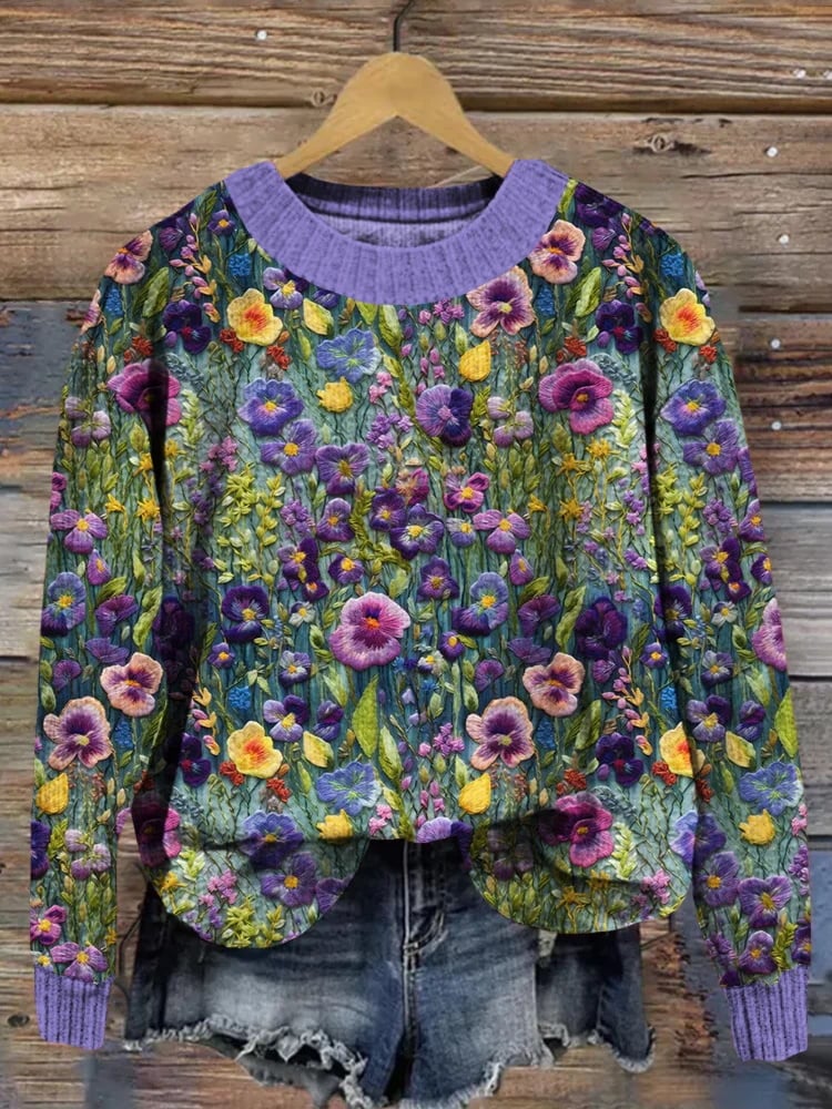 Women's Alzheimer's Awareness Purple Floral Print Sweater