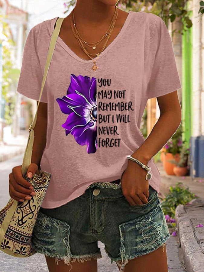 You May Not Remeber But I Will Never Forget Alzheimer'S Disease Women'S Printed T-Shirt