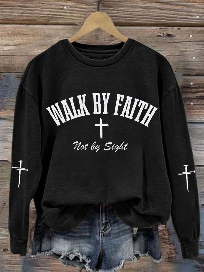 Women's Walk by Faith Not by Sight Print Casual Hoodie