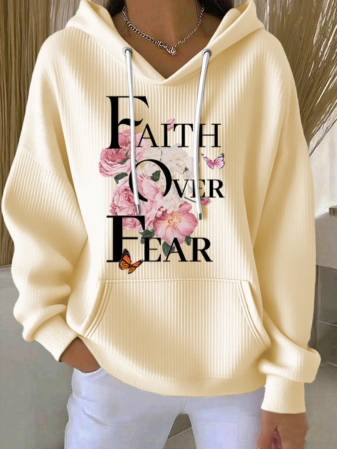 Women's Casual Faith Over Fear Textured Hoodie