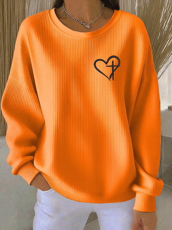 Women's Faith Print Knit Crew Neck Long Sleeve Top