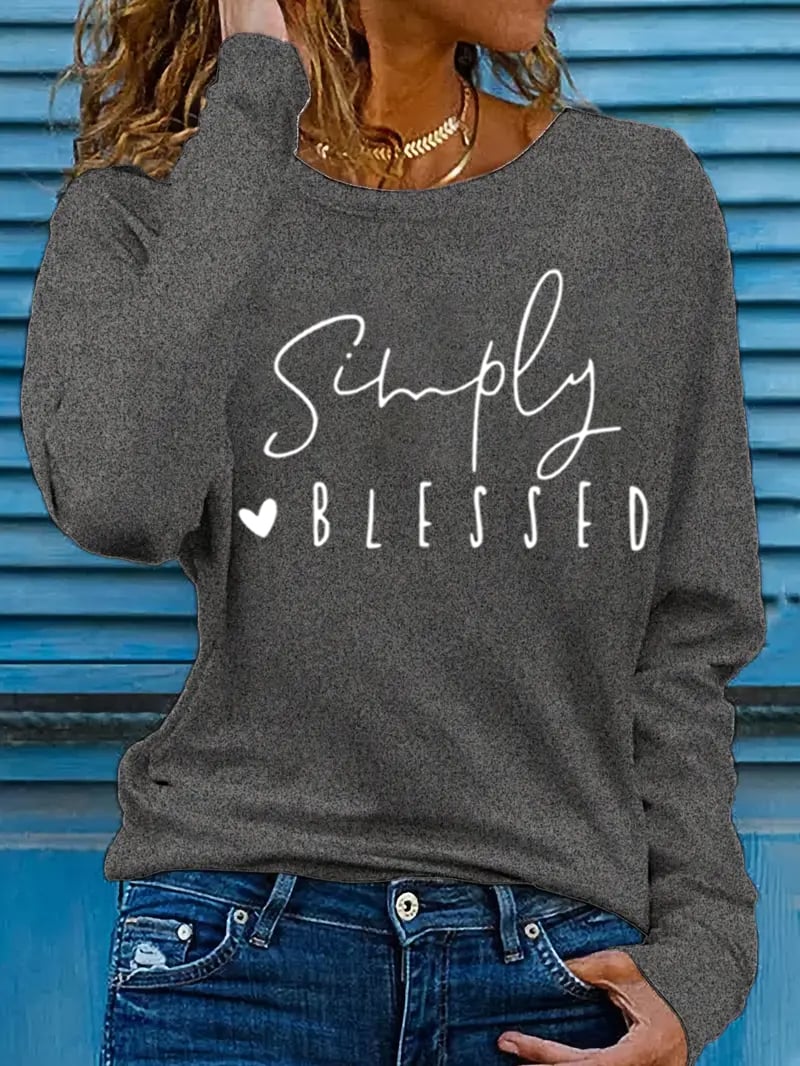 Women's Simple Blessing Printed Long Sleeve T-Shirt