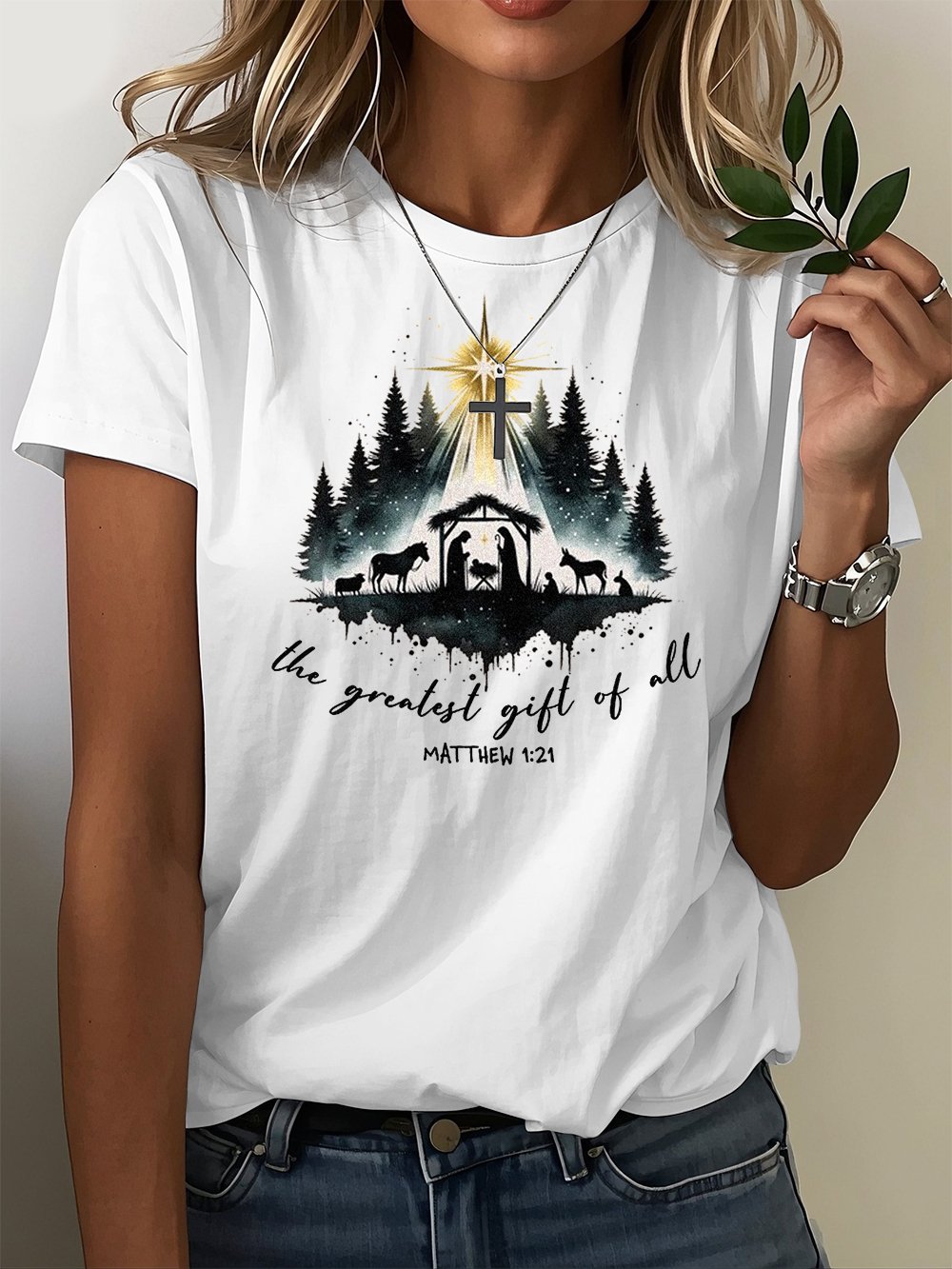 Women's Faith Christmas Print Crew Neck T-Shirt