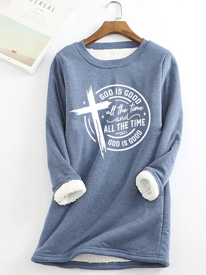 Women's Cross God Is Good Print Casual Fleece Top