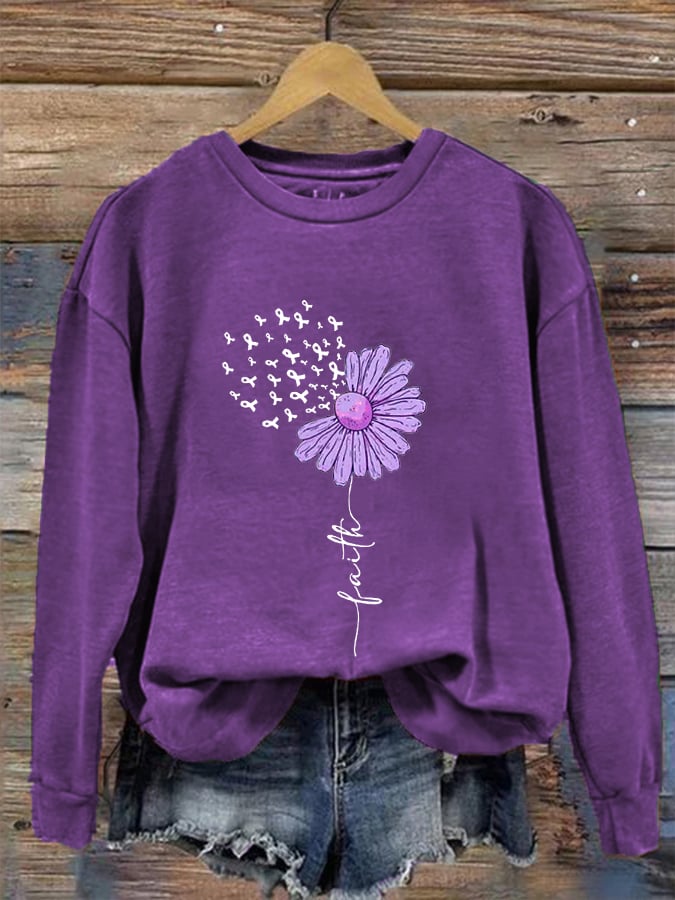 Women's Sunflower Purple Ribbon Faith For A Cure Alzheimer's Awareness Sweatshirt