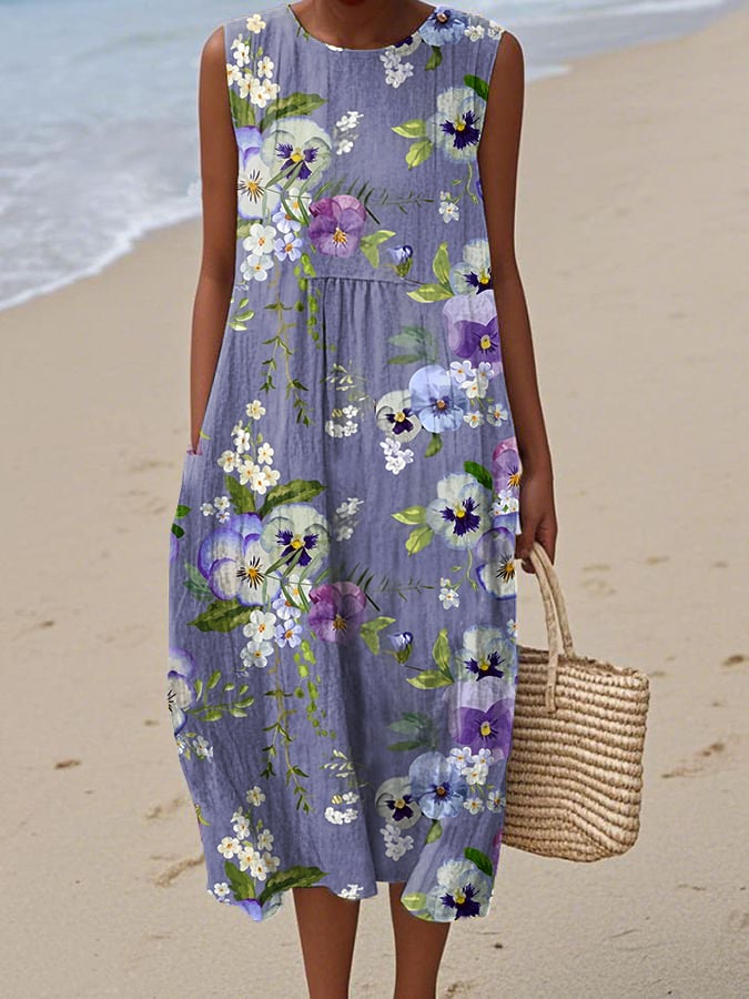 Women's Purple Floral Print Dress