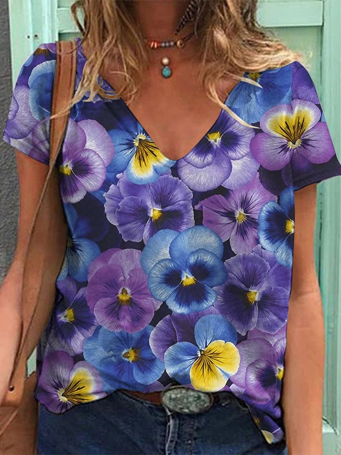 Women's Alzheimer's Forget-Not Floral Print Casual T-Shirt