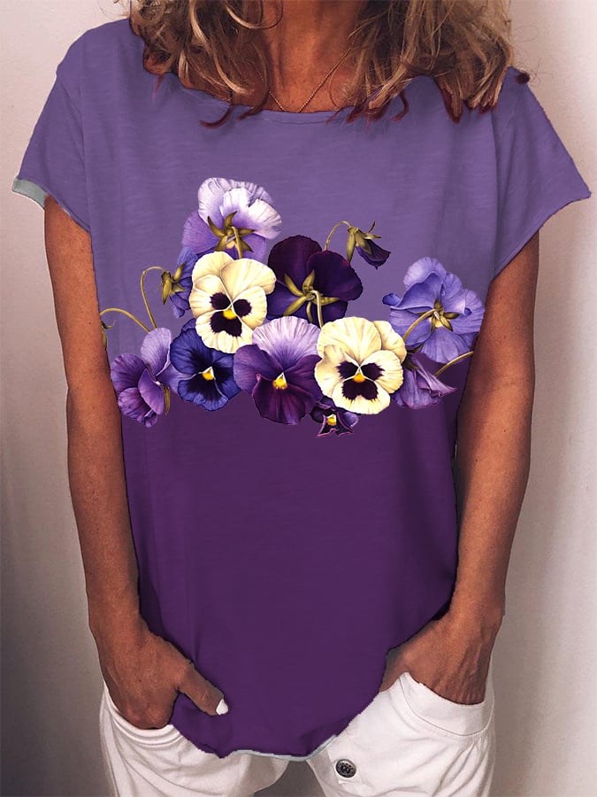 Women's Alzheimer's Purple Floral Print T-Shirt
